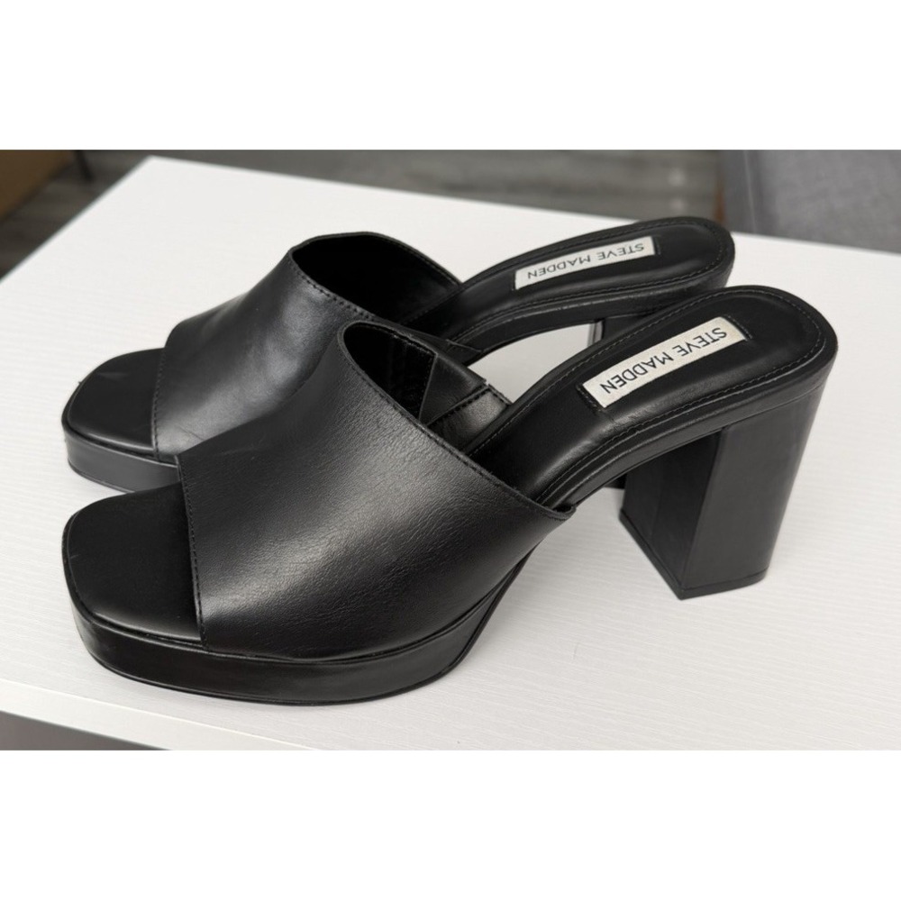 Steve Madden Sianna Black Platform Mule Heels Womens 8.5 Made In Brazil - Picture 7 of 11